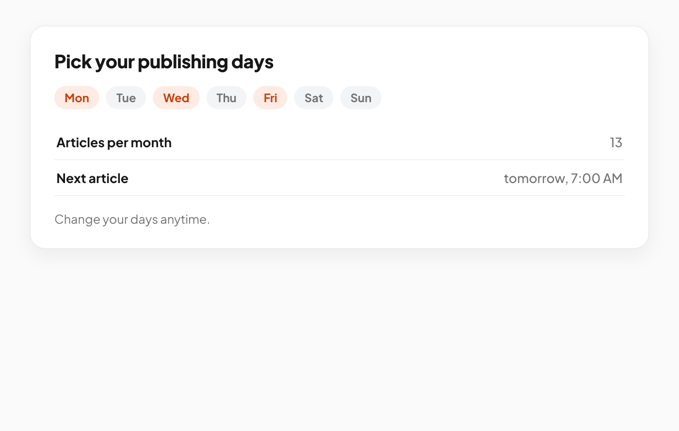Pick your publishing days