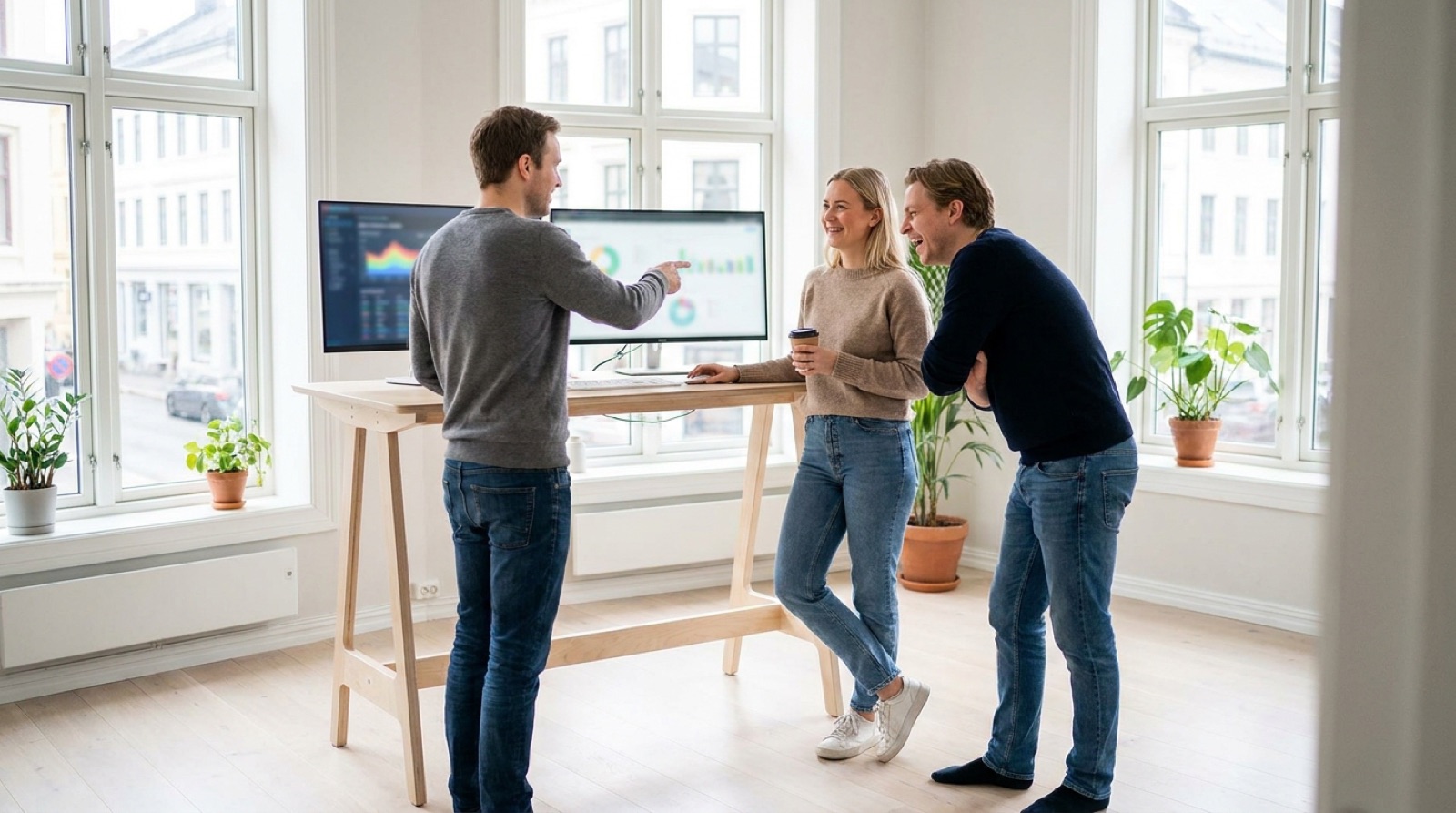 A small team working with AI tools in the office